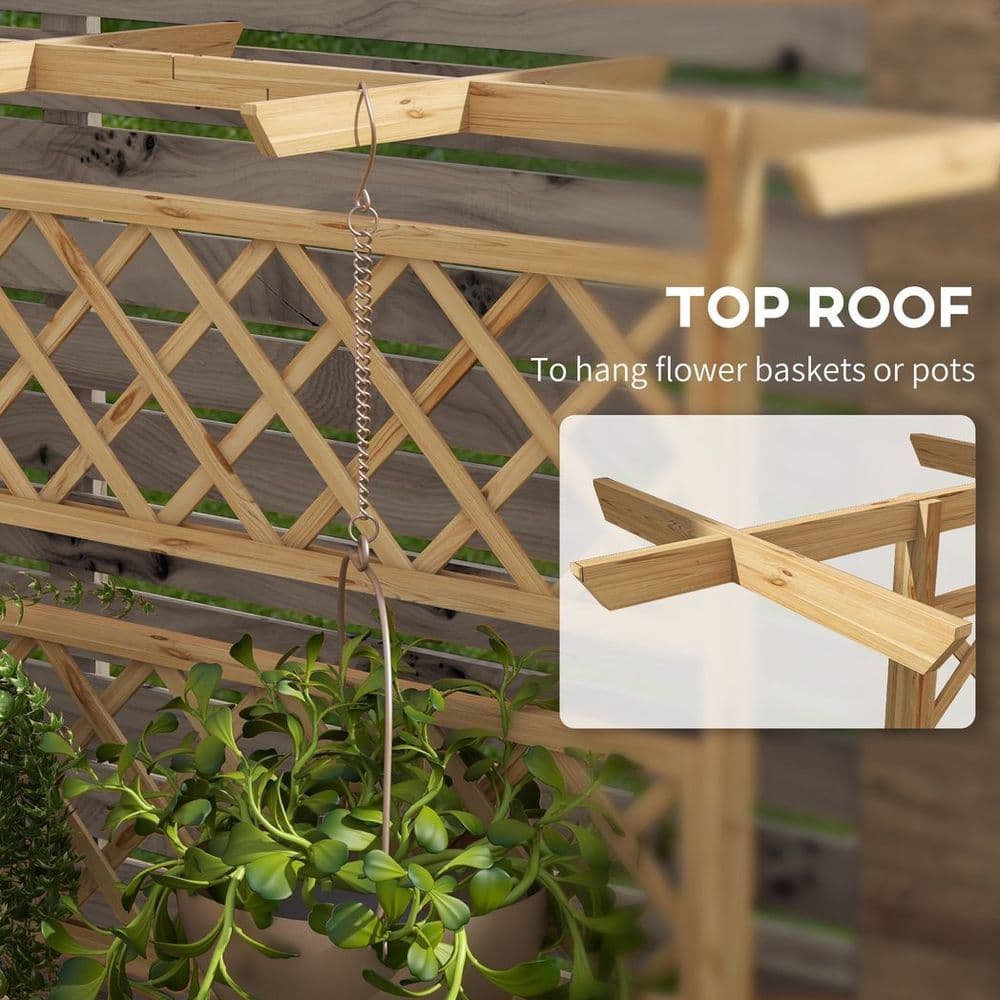 image-Outsunny Wooden Trellis Planter, Raised Garden Bed for Climbing Plants, Natural