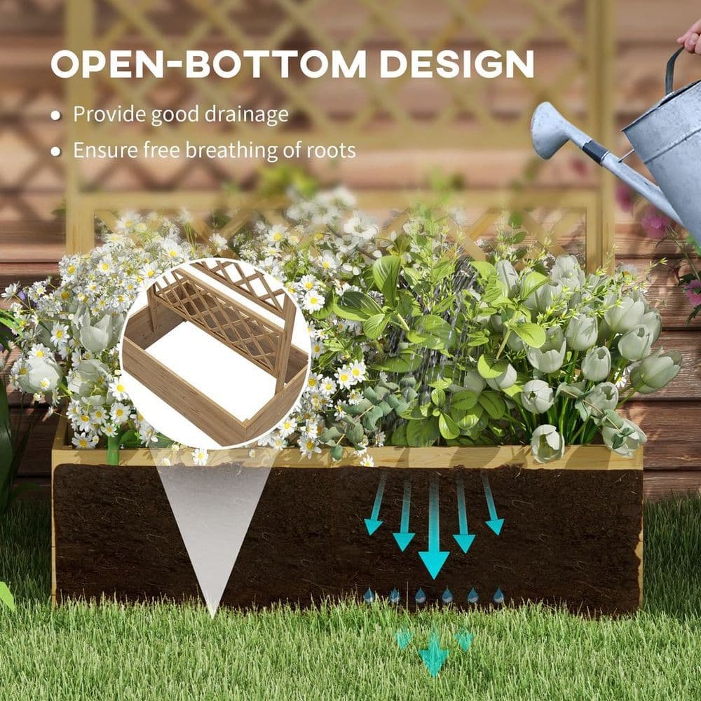image-Outsunny Wooden Trellis Planter, Raised Garden Bed for Climbing Plants, Natural