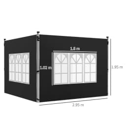image-Outsunny Gazebo Side Panels for 3x3(m) or 3x4m Pop Up Gazebo, 2 Pack, Black