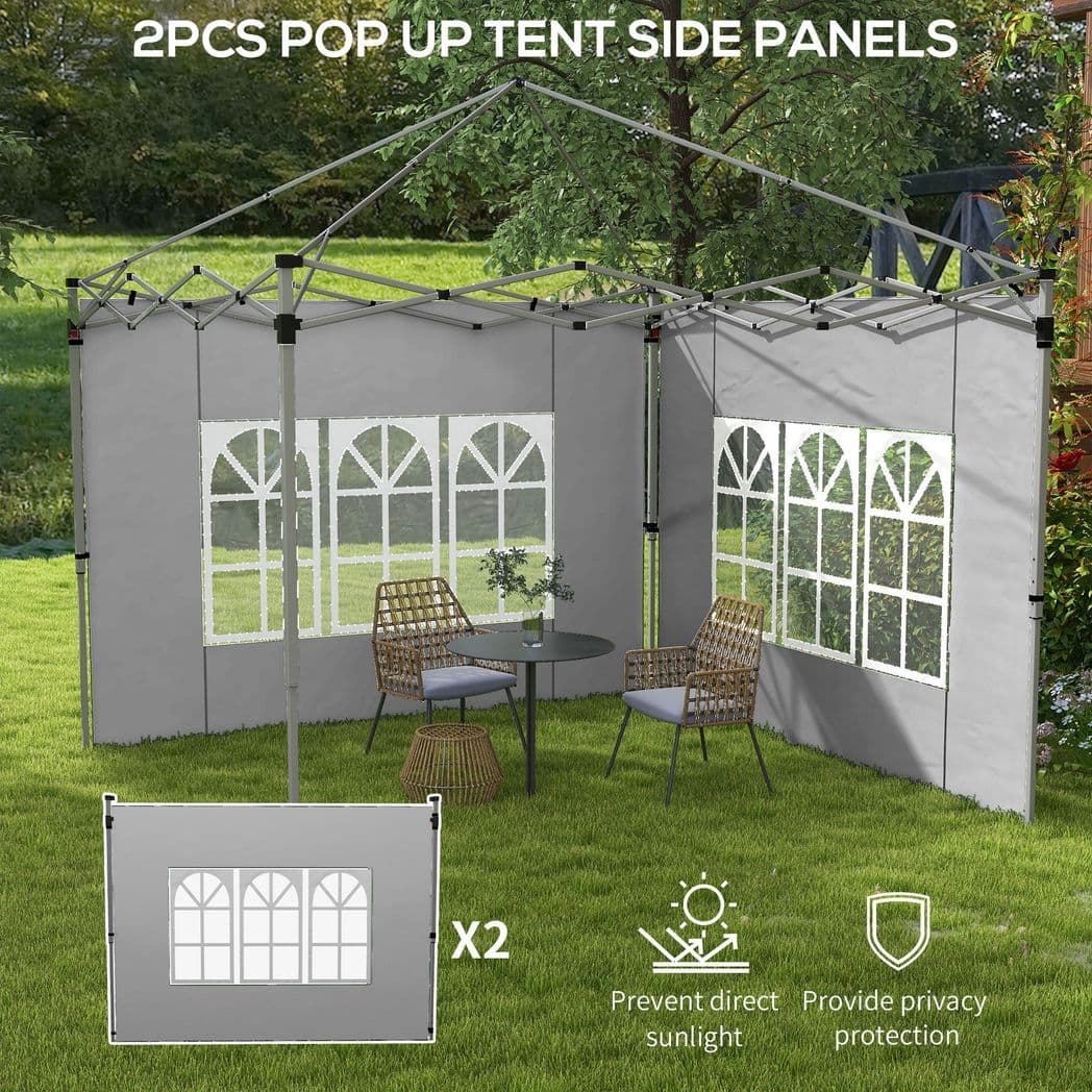 image-Outsunny Gazebo Side Panels for 3x3(m) or 3x4m Pop Up Gazebo, 2 Pack, Grey