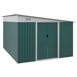 image-Outsunny 11.3x9.2ft Steel Garden Storage Shed w/ Sliding Doors & 2 Vents, Green