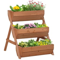 image-Outsunny 3 Tier Raised Garden Bed Wooden Elevated Planter Box Kit, Brown