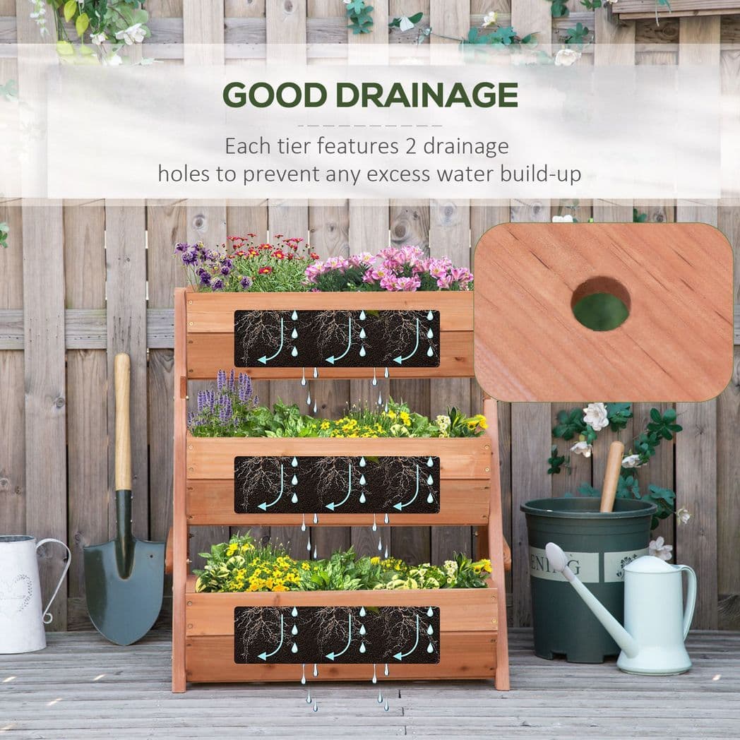 image-Outsunny 3 Tier Raised Garden Bed Wooden Elevated Planter Box Kit, Brown