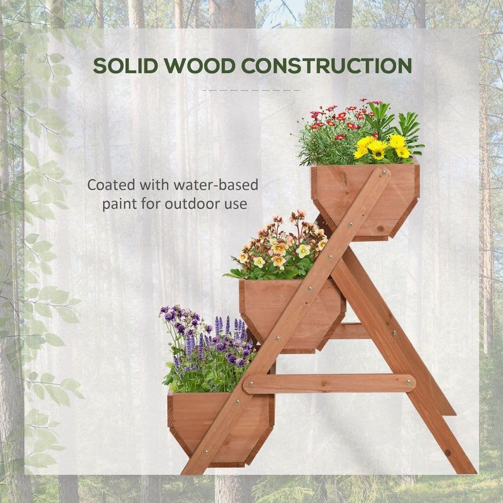 image-Outsunny 3 Tier Raised Garden Bed Wooden Elevated Planter Box Kit, Brown