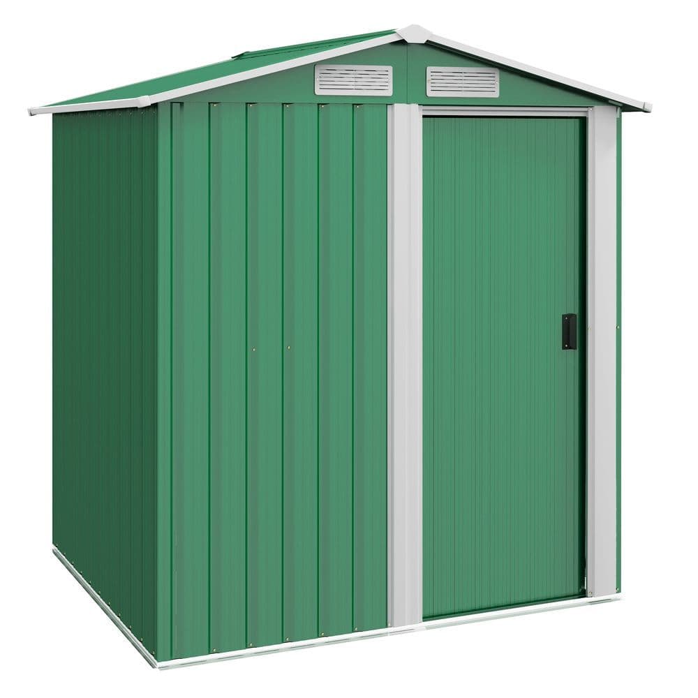 image-Outsunny 5ft x 4.3ft Outdoor Metal Storage Shed with Sliding Door Sloped Roof