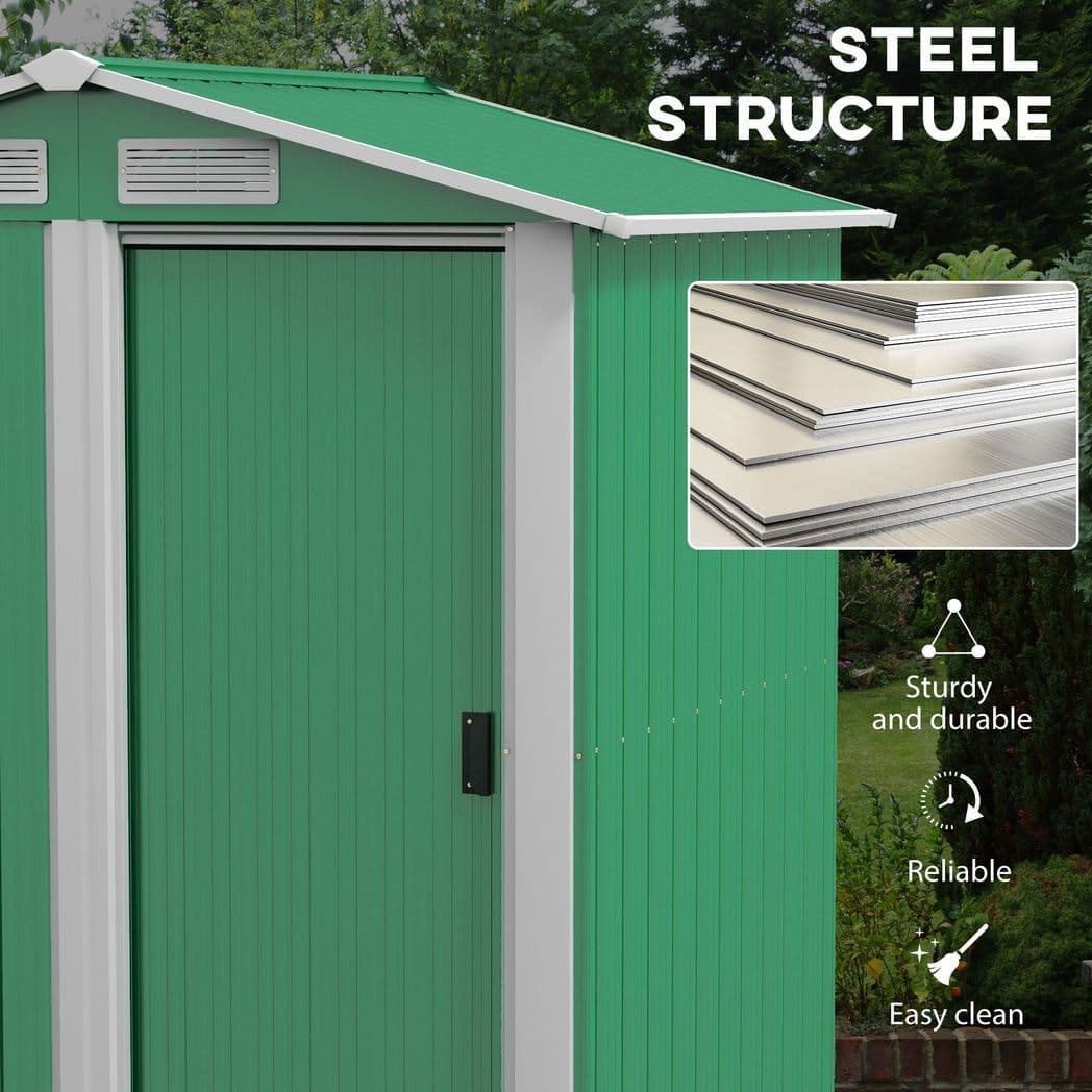 image-Outsunny 5ft x 4.3ft Outdoor Metal Storage Shed with Sliding Door Sloped Roof
