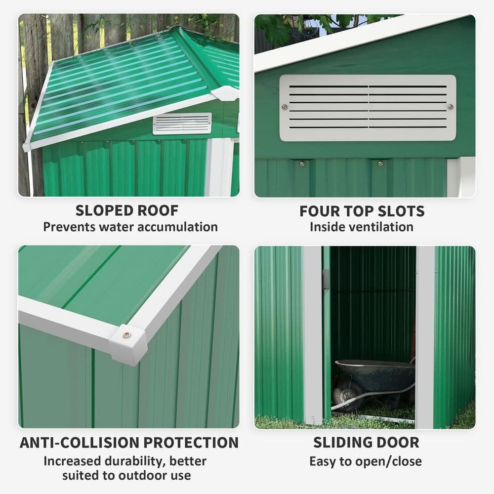 image-Outsunny 5ft x 4.3ft Outdoor Metal Storage Shed with Sliding Door Sloped Roof