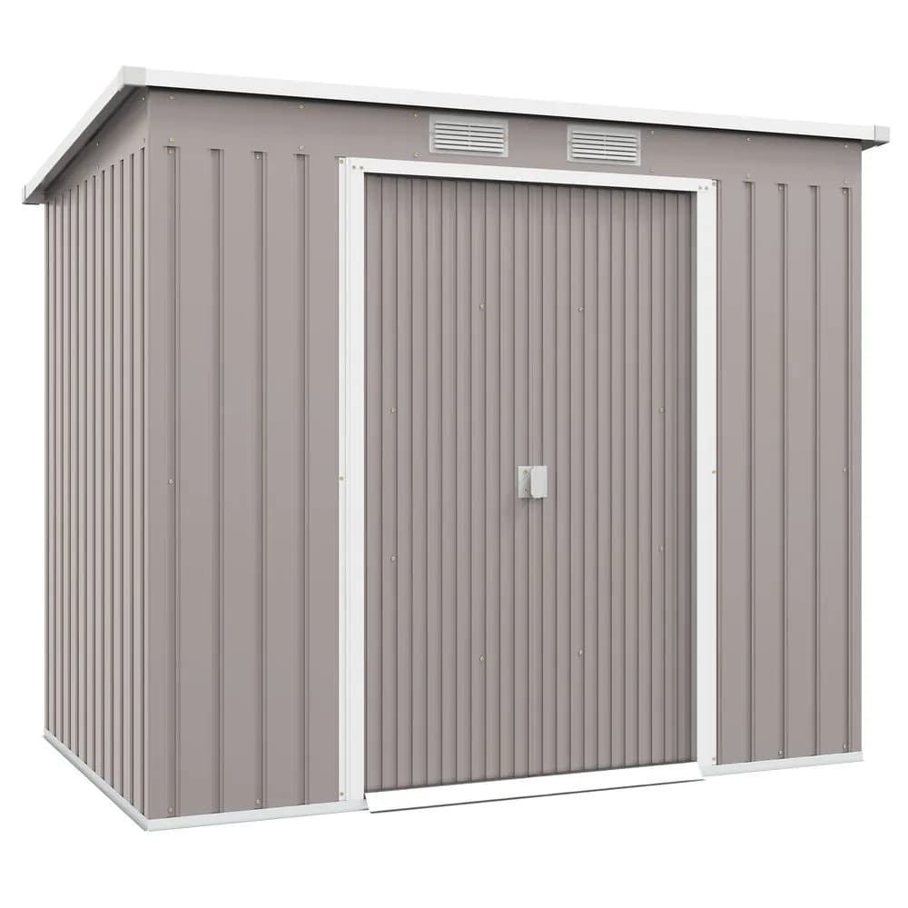 image-Outsunny 7 x 4ft Metal Garden Storage Shed w/ Double Door & Ventilation Grey