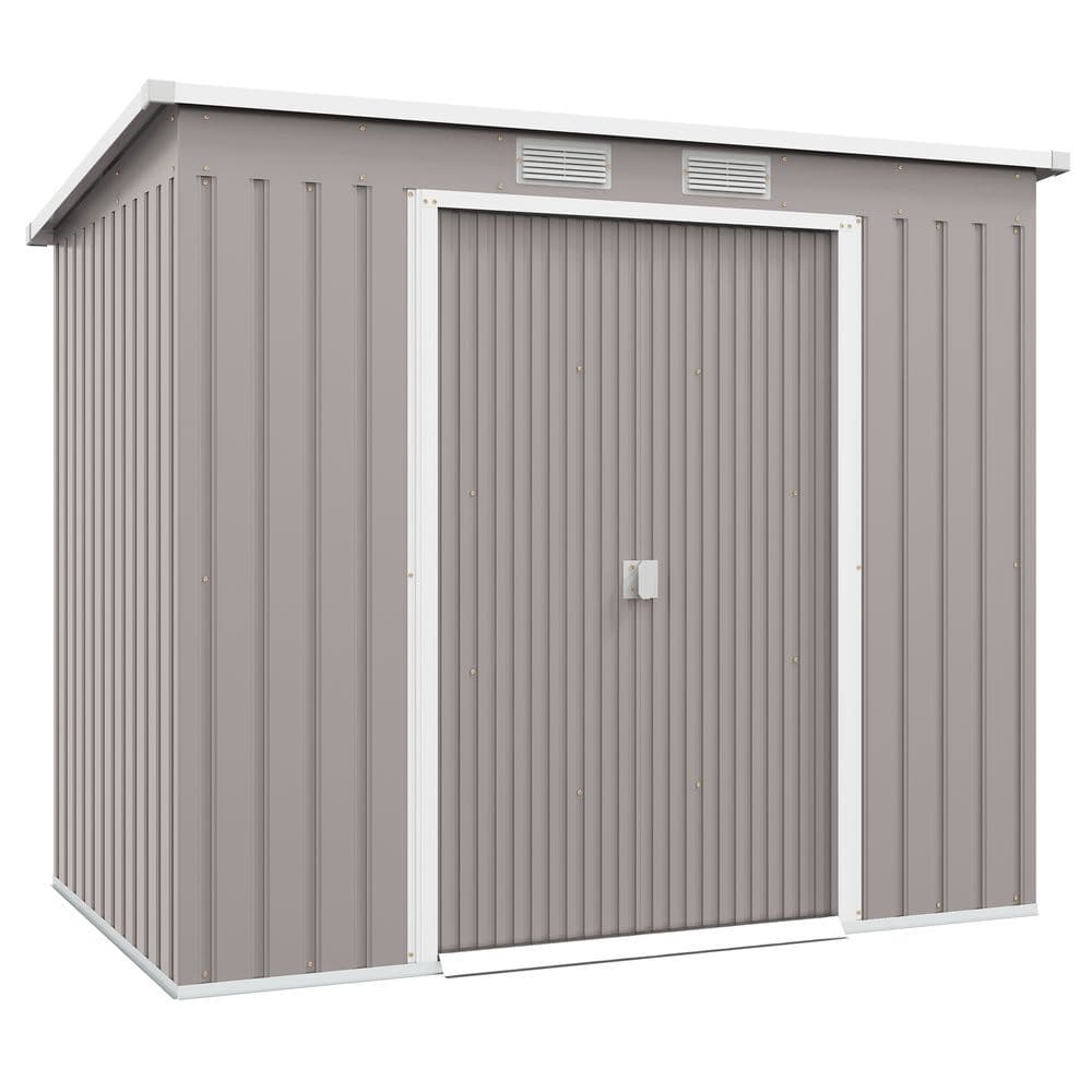 image-Outsunny 7 x 4ft Metal Garden Storage Shed w/ Double Door & Ventilation Grey