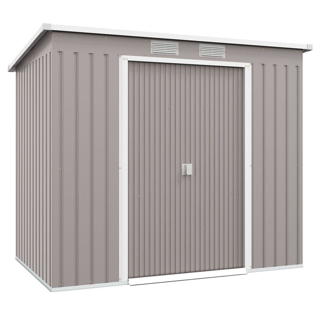 image-Outsunny 7 x 4ft Metal Garden Storage Shed w/ Double Door & Ventilation Grey
