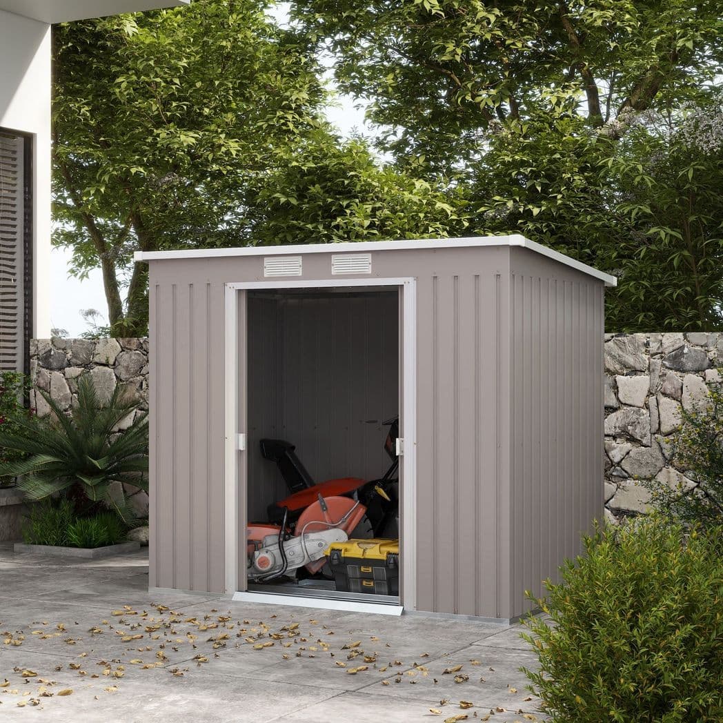image-Outsunny 7 x 4ft Metal Garden Storage Shed w/ Double Door & Ventilation Grey