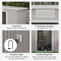 image-Outsunny 7 x 4ft Metal Garden Storage Shed w/ Double Door & Ventilation Grey