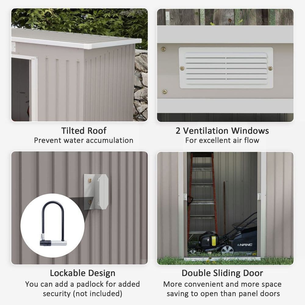 image-Outsunny 7 x 4ft Metal Garden Storage Shed w/ Double Door & Ventilation Grey