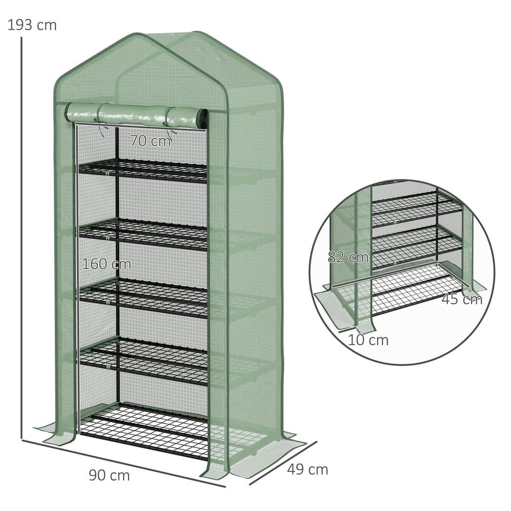 image-Outsunny Widened Mini Greenhouse 5 Tier Green House, 193H x 90W x 49Dcm, Green
