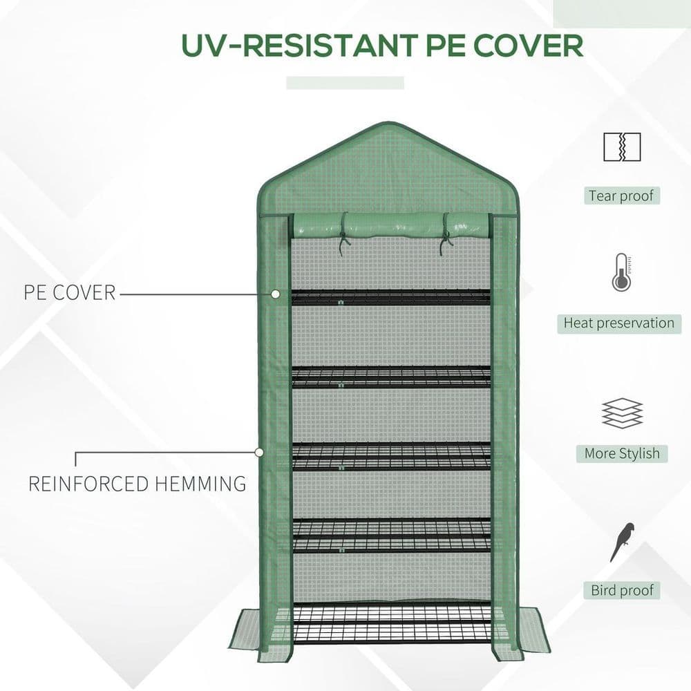 image-Outsunny Widened Mini Greenhouse 5 Tier Green House, 193H x 90W x 49Dcm, Green