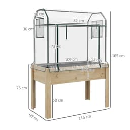 image-Outsunny Wooden Raised Planter, Garden Bed with Greenhouse Cover and Bed Liner