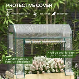 image-Outsunny Wooden Raised Planter, Garden Bed with Greenhouse Cover and Bed Liner