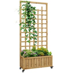 image-Outsunny Wooden Trellis Planter, Raised Garden Bed with Wheels and Bed Liner