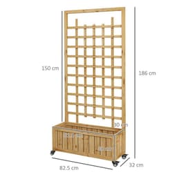 image-Outsunny Wooden Trellis Planter, Raised Garden Bed with Wheels and Bed Liner