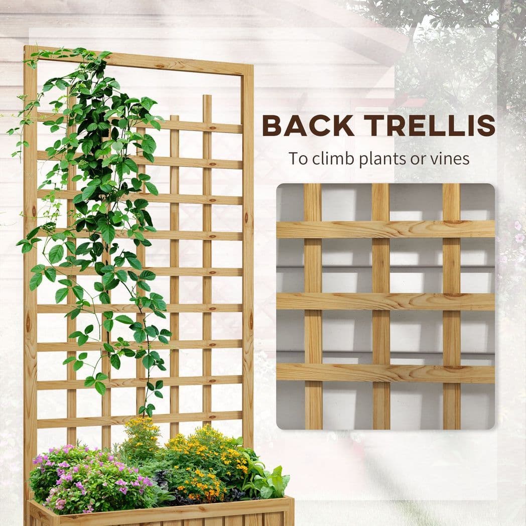 image-Outsunny Wooden Trellis Planter, Raised Garden Bed with Wheels and Bed Liner