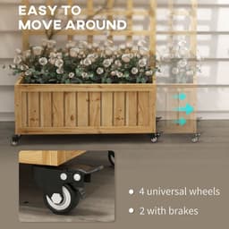 image-Outsunny Wooden Trellis Planter, Raised Garden Bed with Wheels and Bed Liner
