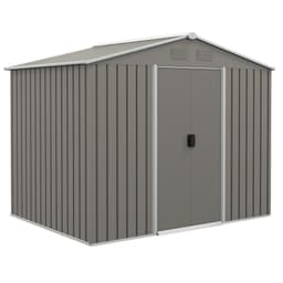 image-Outsunny 8 x 6ft Garden Storage Shed w/ Double Sliding Door Outdoor Light Grey