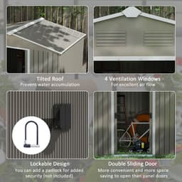 image-Outsunny 8 x 6ft Garden Storage Shed w/ Double Sliding Door Outdoor Light Grey