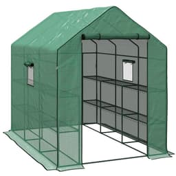 image-Outsunny Walk-in Outdoor Green House with Door and Mesh Windows, Green