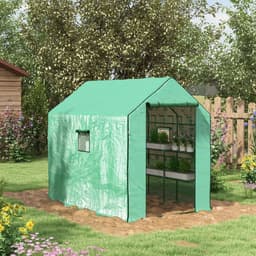 image-Outsunny Walk-in Outdoor Green House with Door and Mesh Windows, Green