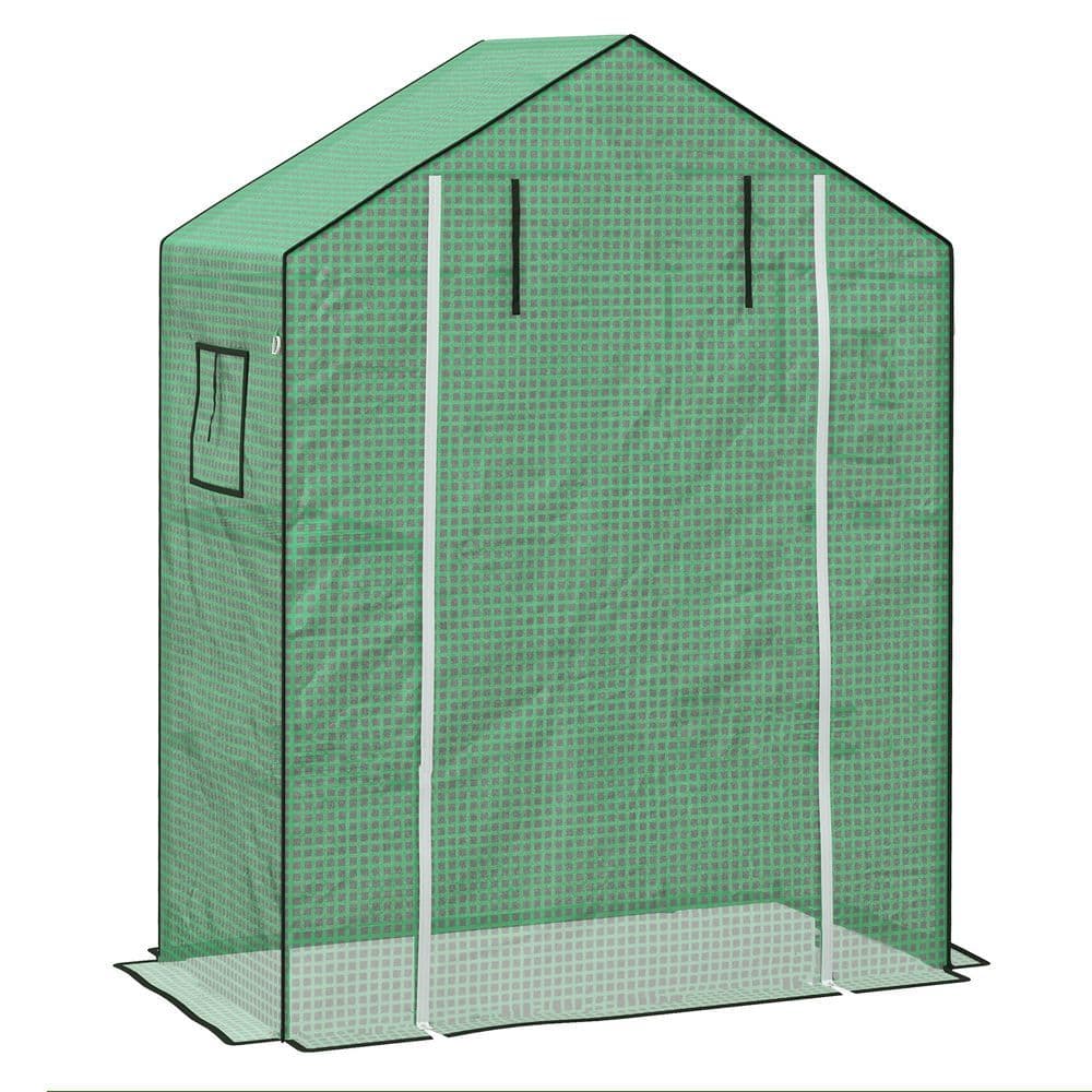 image-Outsunny PE Greenhouse Cover Replacement with Door and Mesh Windows, Green