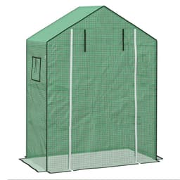image-Outsunny PE Greenhouse Cover Replacement with Door and Mesh Windows, Green