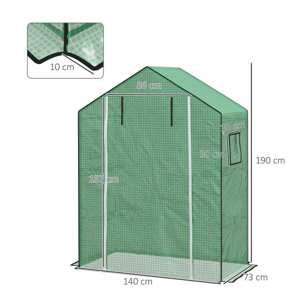 image-Outsunny PE Greenhouse Cover Replacement with Door and Mesh Windows, Green