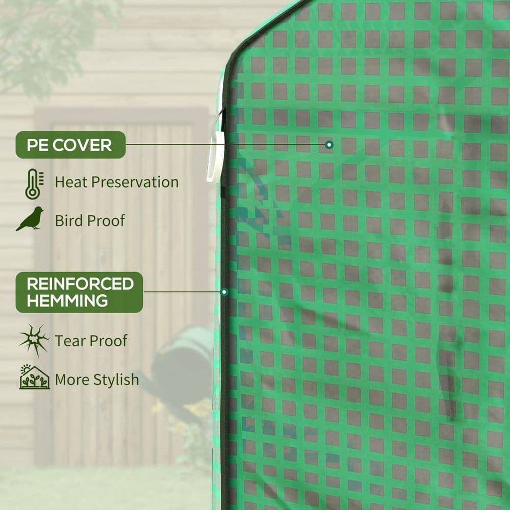 image-Outsunny PE Greenhouse Cover Replacement with Door and Mesh Windows, Green