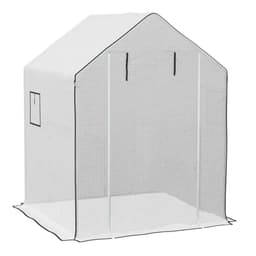 image-Outsunny Walk-in Greenhouse Cover Replacement with Door and Mesh Windows, White