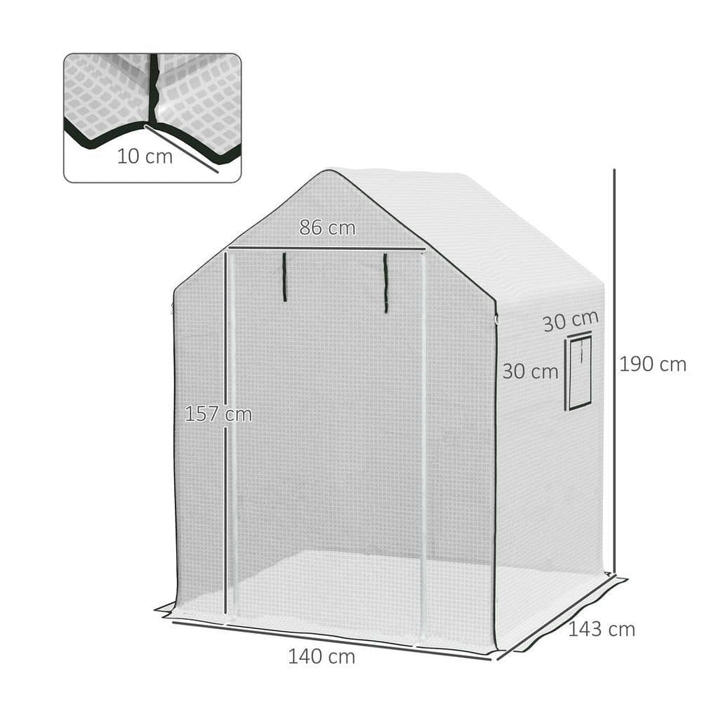 image-Outsunny Walk-in Greenhouse Cover Replacement with Door and Mesh Windows, White