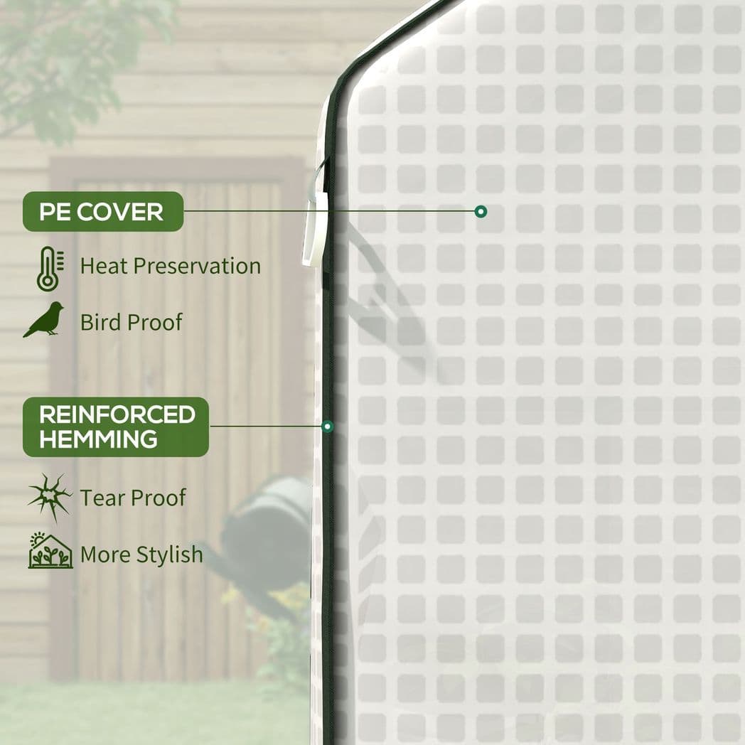 image-Outsunny Walk-in Greenhouse Cover Replacement with Door and Mesh Windows, White
