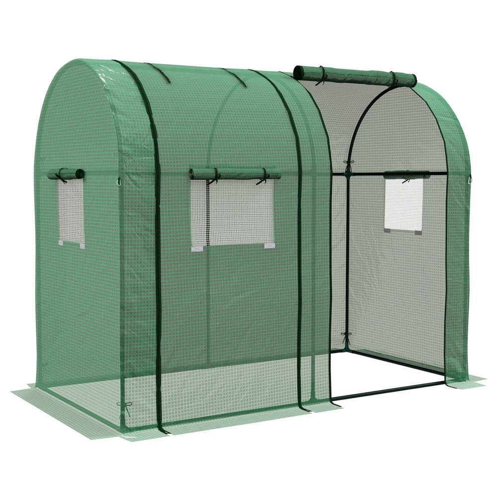 image-Outsunny Tomato Greenhouse with 2 Roll-up Doors and 4 Mesh Windows, Green