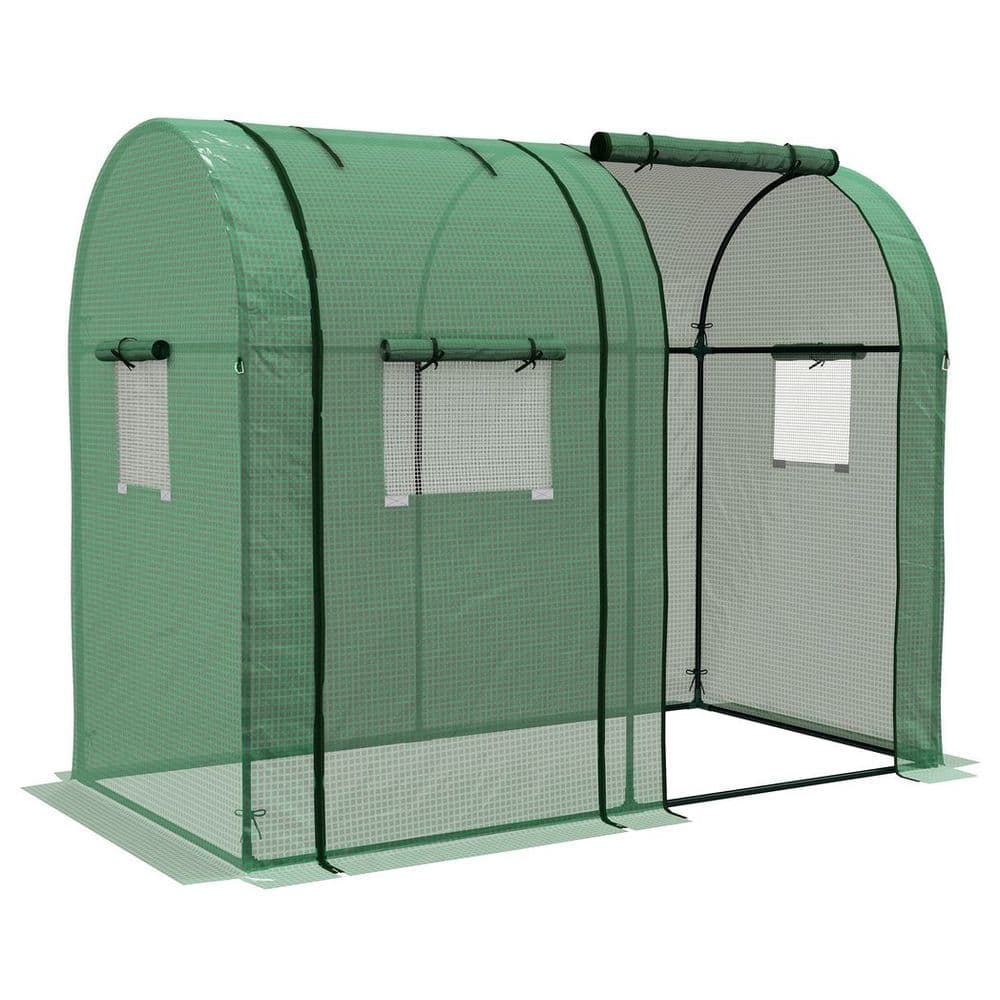 image-Outsunny Tomato Greenhouse with 2 Roll-up Doors and 4 Mesh Windows, Green