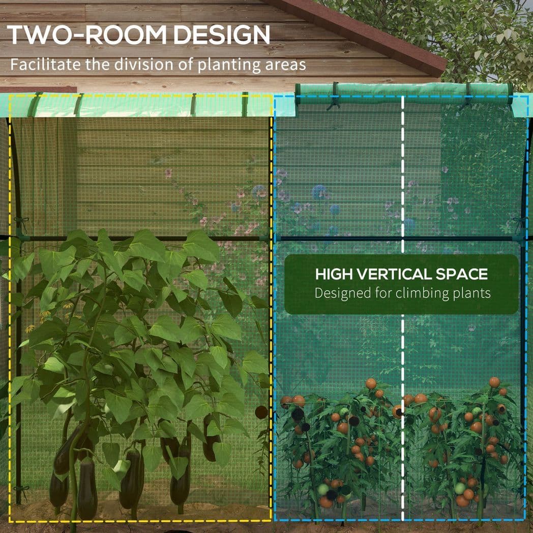 image-Outsunny Tomato Greenhouse with 2 Roll-up Doors and 4 Mesh Windows, Green