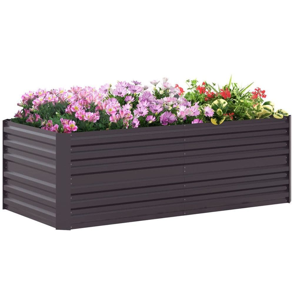 image-Outsunny Galvanised Steel Outdoor Raised Bed w/ Reinforced Rods, Dark Grey