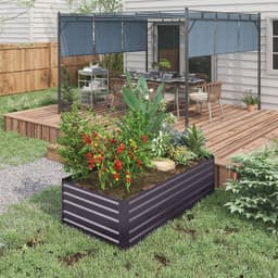 image-Outsunny Galvanised Steel Outdoor Raised Bed w/ Reinforced Rods, Dark Grey