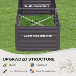 image-Outsunny Galvanised Steel Outdoor Raised Bed w/ Reinforced Rods, Dark Grey