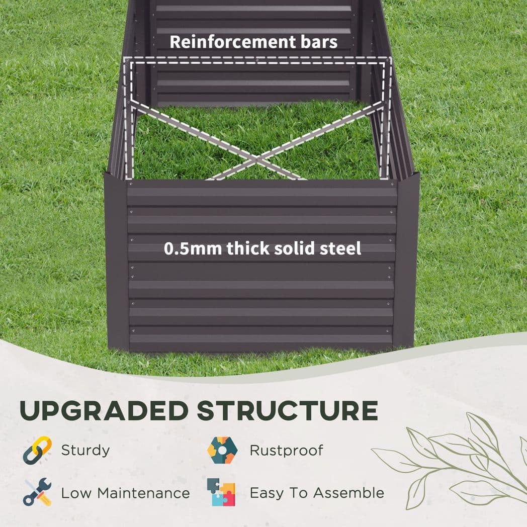 image-Outsunny Galvanised Steel Outdoor Raised Bed w/ Reinforced Rods, Dark Grey