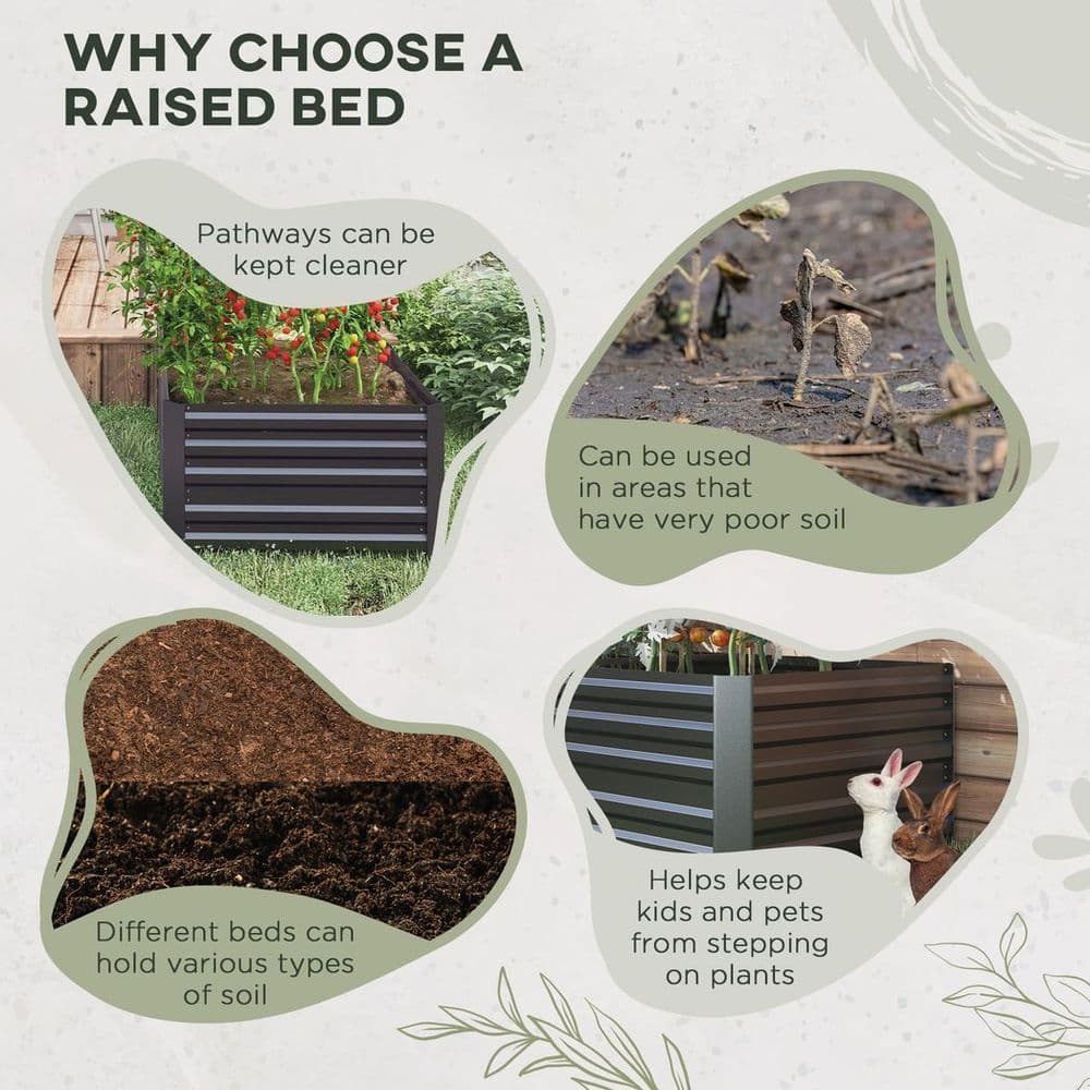 image-Outsunny Galvanised Steel Outdoor Raised Bed w/ Reinforced Rods, Dark Grey