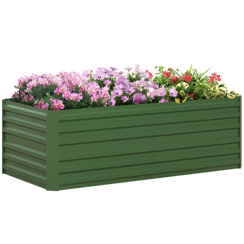 image-Outsunny Galvanised Steel Outdoor Raised Bed w/ Reinforced Rods, Green