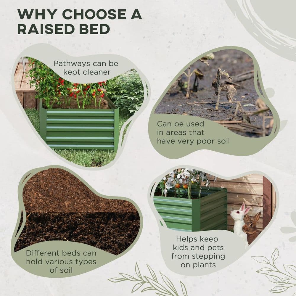 image-Outsunny Galvanised Steel Outdoor Raised Bed w/ Reinforced Rods, Green