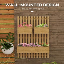 image-Outsunny Wooden Garden Planters with Trellis Wall-mounted Raised Garden Bed