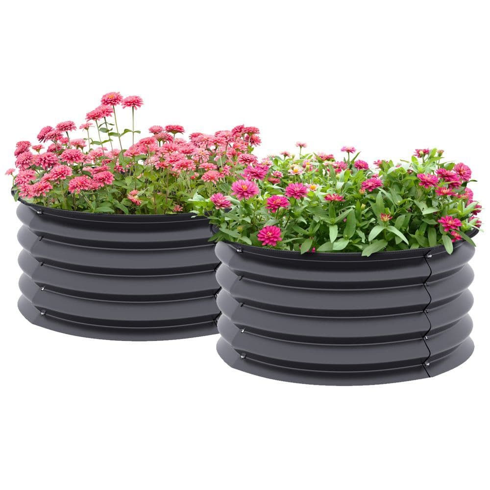 image-Outsunny Set of 2 Raised Garden Bed Metal Planter Box with Safety Edging, Grey