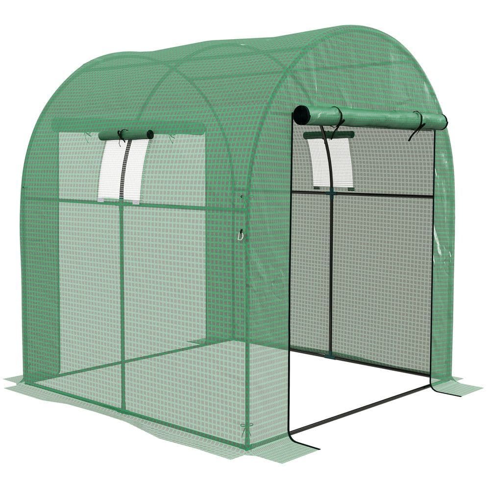 image-Outsunny 1.8 x 1.8 x 2m Polytunnel Greenhouse with Doors and Mesh Windows