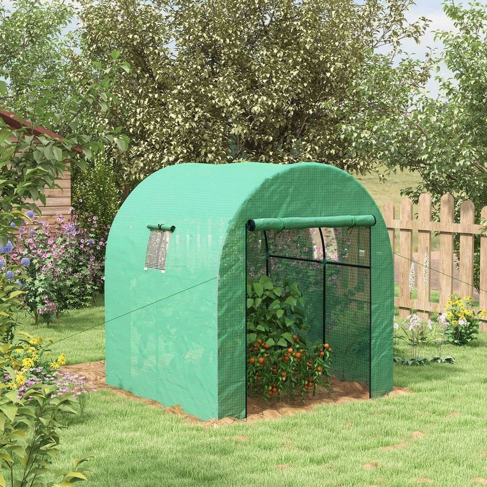 image-Outsunny 1.8 x 1.8 x 2m Polytunnel Greenhouse with Doors and Mesh Windows